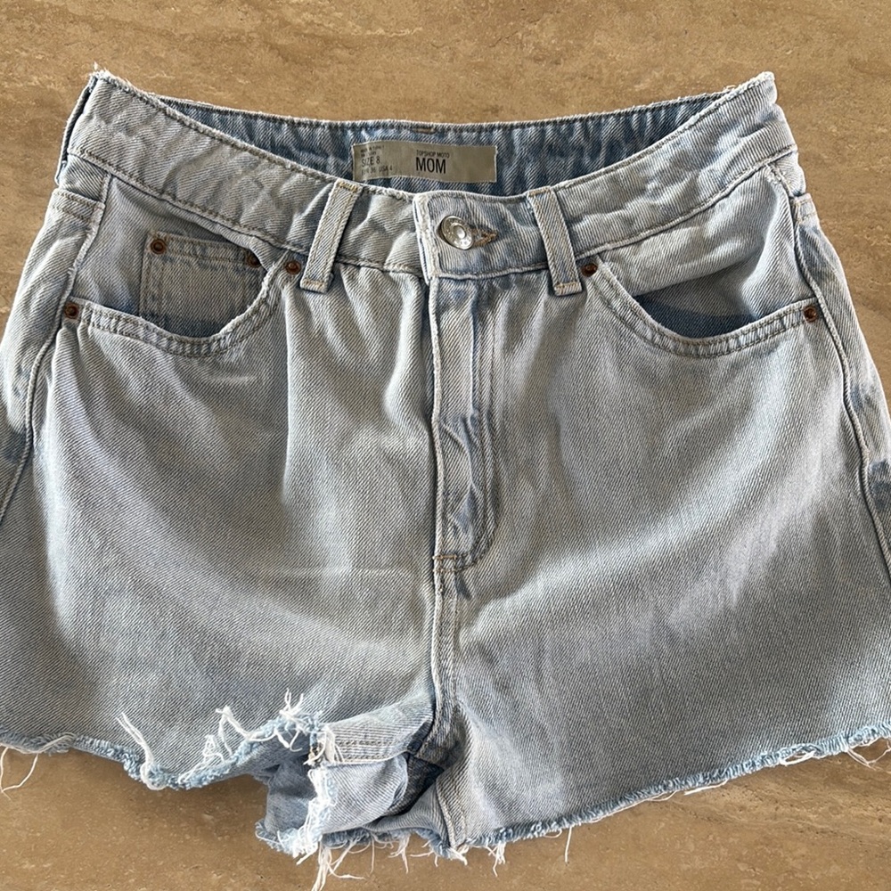 Topshop Blue Distressed Jean Shorts